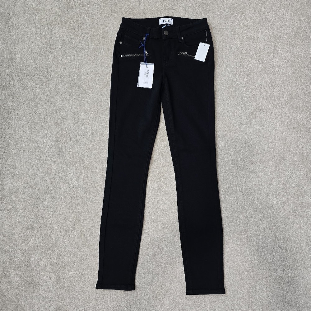 NWT Paige Black Indio Zip Denim Skinny Jeans Women's Size 25